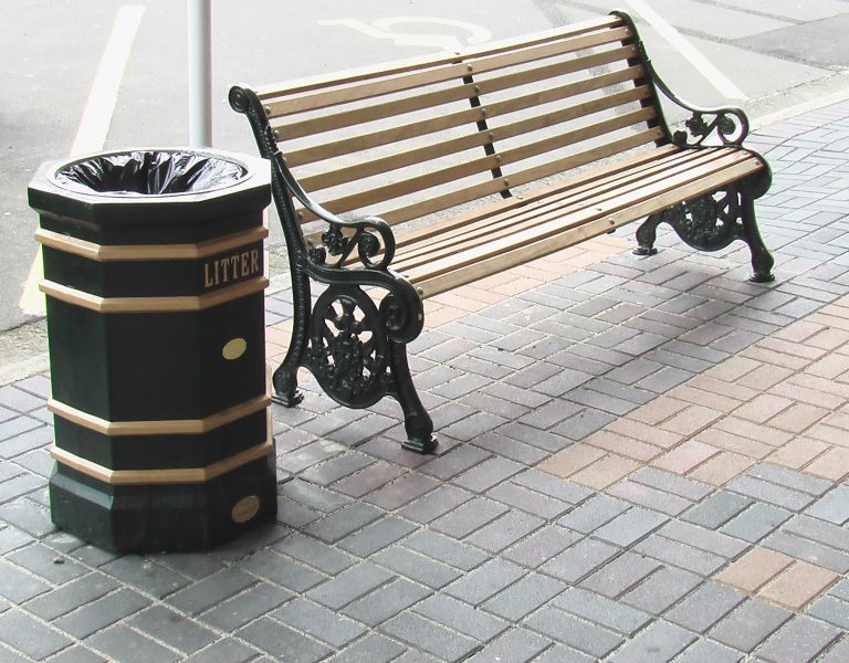Windsor Urban street furniture litter bin and bench